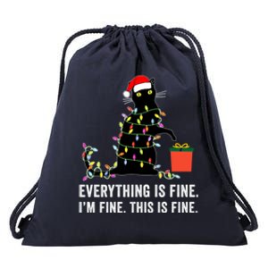 Everything Is Fine Funny Christmas Naughty Cat Xmas Light Cute Gift Drawstring Bag