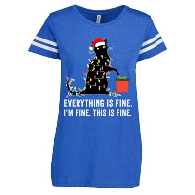 Everything Is Fine Funny Christmas Naughty Cat Xmas Light Cute Gift Enza Ladies Jersey Football T-Shirt