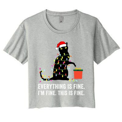 Everything Is Fine Funny Christmas Naughty Cat Xmas Light Cute Gift Women's Crop Top Tee