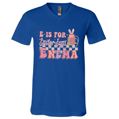 E Is For Enema Cute Bunny Funny Icu Rn Nurse Happy Easter Gift V-Neck T-Shirt