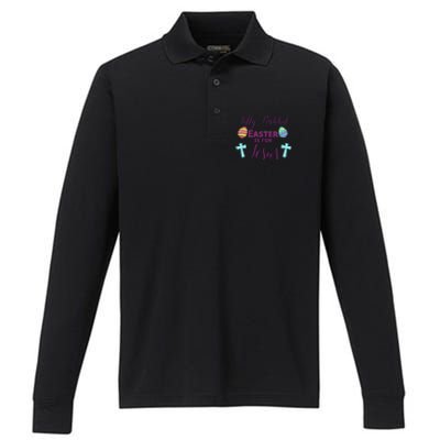 Easter Is For Jesus Cute Religous Cross Egg Performance Long Sleeve Polo