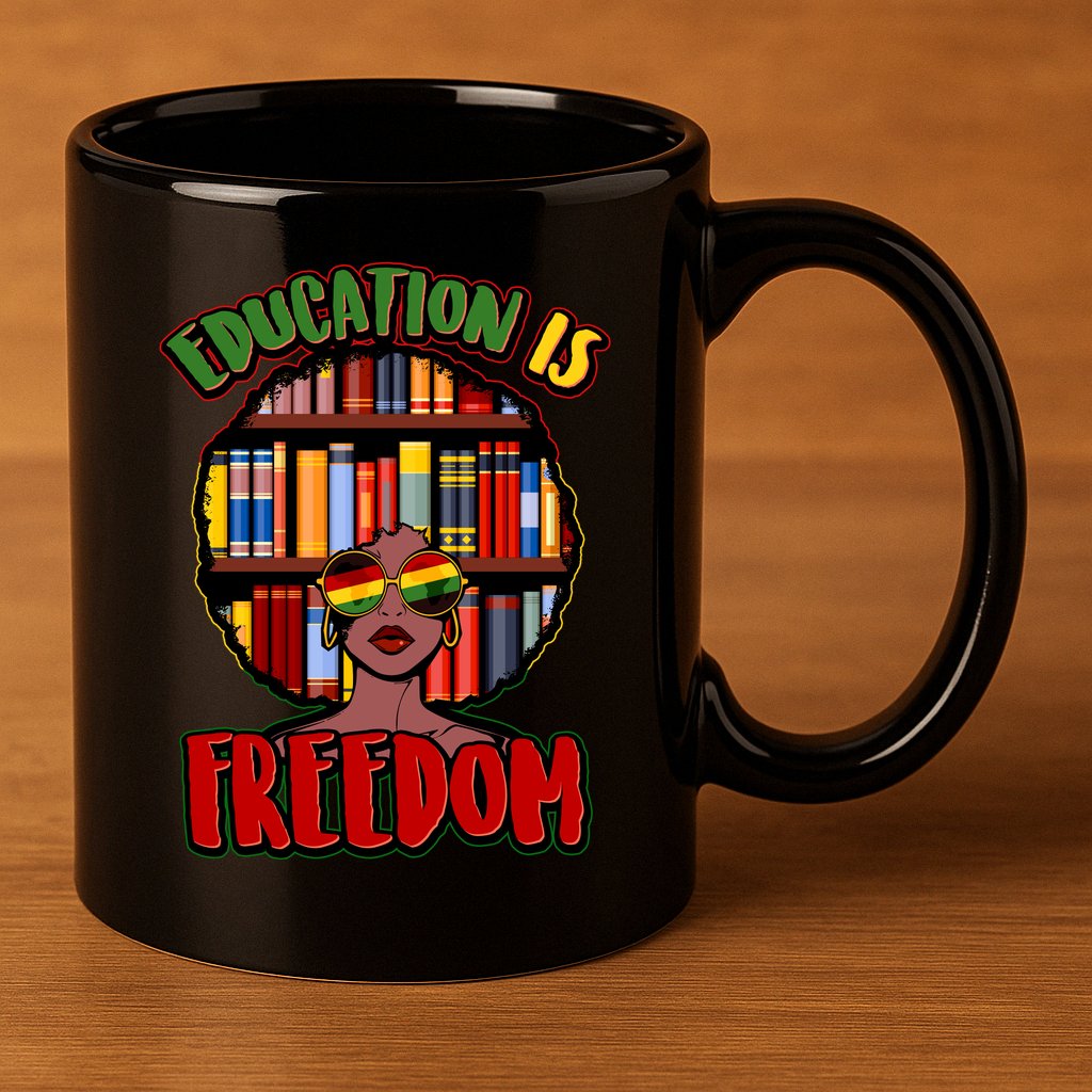 Education Is Freedom Black History Book Reading Lover 11oz C Handle Ceramic Mug