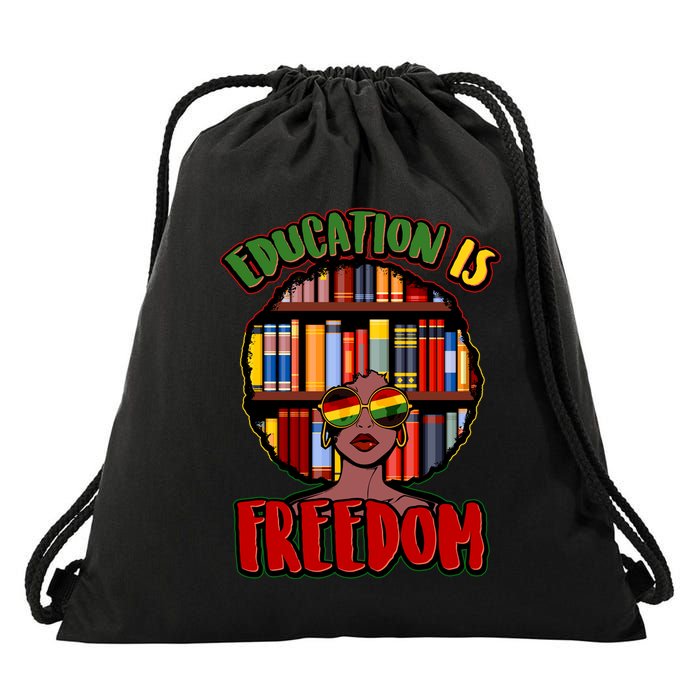 Education Is Freedom Black History Book Reading Lover Drawstring Bag