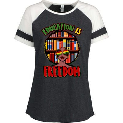 Education Is Freedom Black History Book Reading Lover Enza Ladies Jersey Colorblock Tee