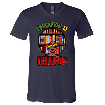 Education Is Freedom Black History Book Reading Lover V-Neck T-Shirt