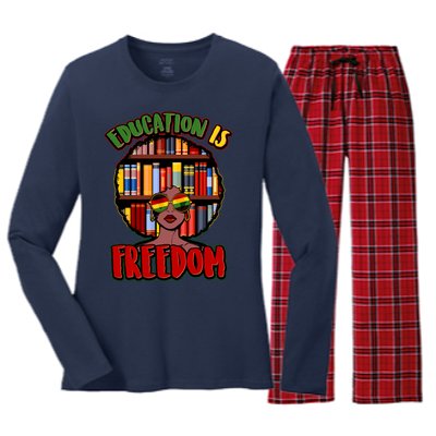 Education Is Freedom Black History Book Reading Lover Women's Long Sleeve Flannel Pajama Set 