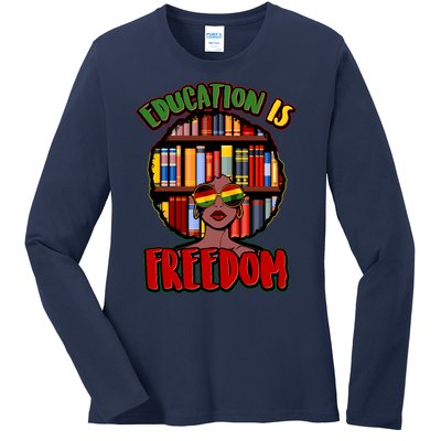 Education Is Freedom Black History Book Reading Lover Ladies Long Sleeve Shirt