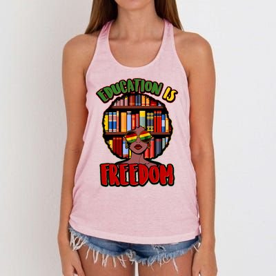 Education Is Freedom Black History Book Reading Lover Women's Knotted Racerback Tank