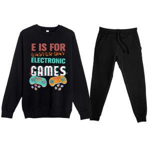 E Is For Electronic Games Cute Easters Day Game Lover Premium Crewneck Sweatsuit Set