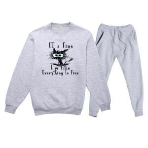 Everything Is Fine Its Fine Im Fine Cat Funny Premium Crewneck Sweatsuit Set