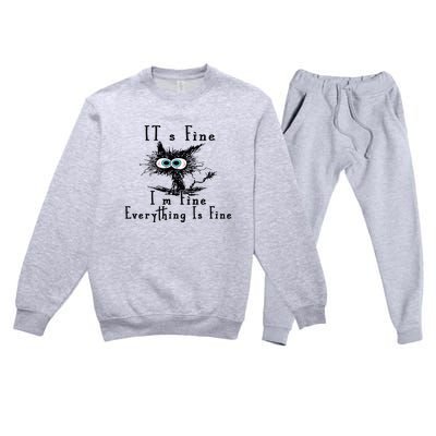 Everything Is Fine Its Fine Im Fine Cat Funny Premium Crewneck Sweatsuit Set