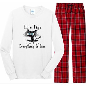 Everything Is Fine Its Fine Im Fine Cat Funny Long Sleeve Pajama Set