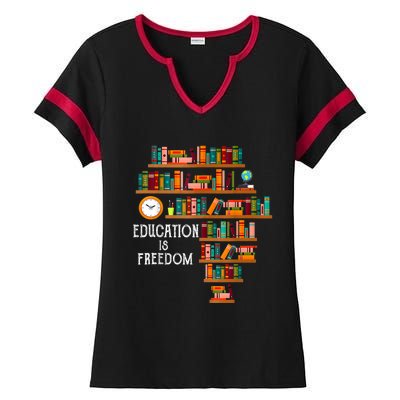 Education Is Freedom Book Reader Black History Month Pride Ladies Halftime Notch Neck Tee