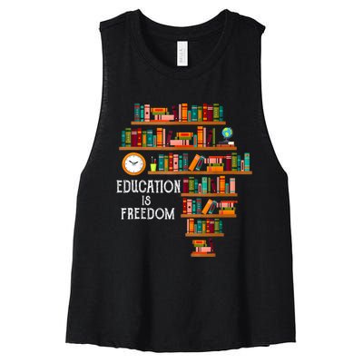 Education Is Freedom Book Reader Black History Month Pride Women's Racerback Cropped Tank