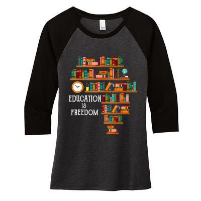 Education Is Freedom Book Reader Black History Month Pride Women's Tri-Blend 3/4-Sleeve Raglan Shirt