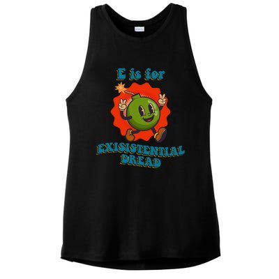 E Is For Existential Dread Retro Toon Bomb Funny Dark Humor Ladies PosiCharge Tri-Blend Wicking Tank