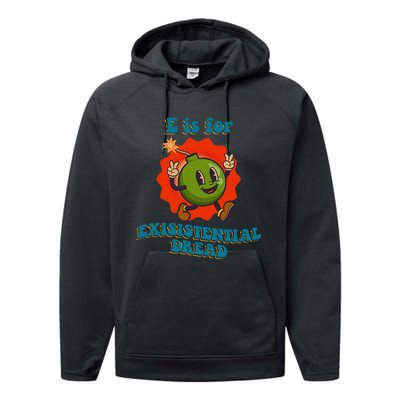 E Is For Existential Dread Retro Toon Bomb Funny Dark Humor Performance Fleece Hoodie