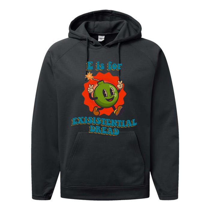 E Is For Existential Dread Retro Toon Bomb Funny Dark Humor Performance Fleece Hoodie