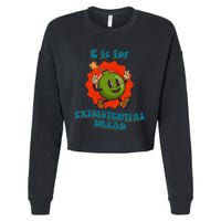 E Is For Existential Dread Retro Toon Bomb Funny Dark Humor Cropped Pullover Crew