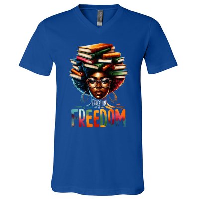 Education Is Freedom Black Teacher Books Black History Month V-Neck T-Shirt