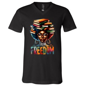 Education Is Freedom Black Teacher Books Black History Month V-Neck T-Shirt