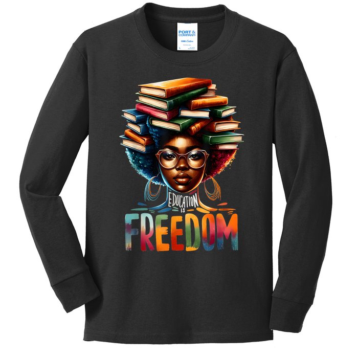 Education Is Freedom Black Teacher Books Black History Month Kids Long Sleeve Shirt