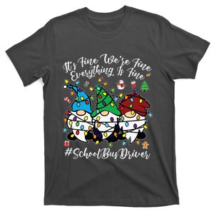 Everything Is Fine Christmas School Bus Driver Cute Gnomies T-Shirt