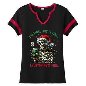 Everything Is Fine Christmas Lights Xmas Skeleton Halloween Ladies Halftime Notch Neck Tee