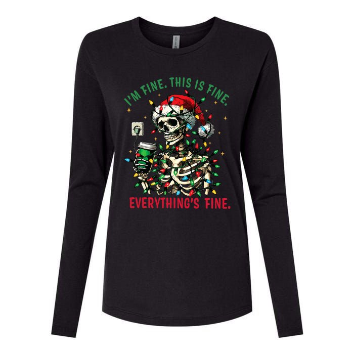 Everything Is Fine Christmas Lights Xmas Skeleton Halloween Womens Cotton Relaxed Long Sleeve T-Shirt