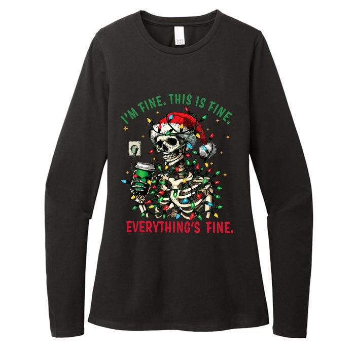 Everything Is Fine Christmas Lights Xmas Skeleton Halloween Womens CVC Long Sleeve Shirt