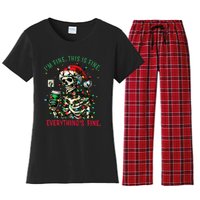 Everything Is Fine Christmas Lights Xmas Skeleton Halloween Women's Flannel Pajama Set