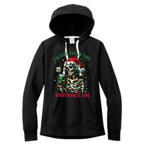 Everything Is Fine Christmas Lights Xmas Skeleton Halloween Women's Fleece Hoodie