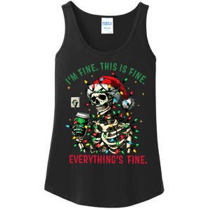 Everything Is Fine Christmas Lights Xmas Skeleton Halloween Ladies Essential Tank