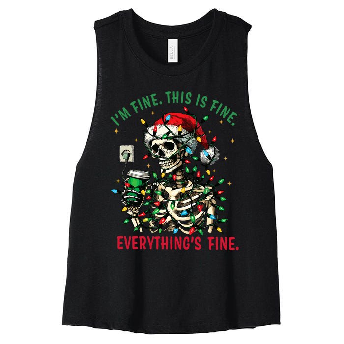 Everything Is Fine Christmas Lights Xmas Skeleton Halloween Women's Racerback Cropped Tank