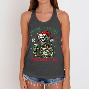 Everything Is Fine Christmas Lights Xmas Skeleton Halloween Women's Knotted Racerback Tank