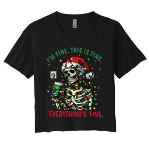 Everything Is Fine Christmas Lights Xmas Skeleton Halloween Women's Crop Top Tee