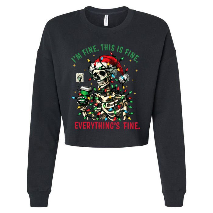 Everything Is Fine Christmas Lights Xmas Skeleton Halloween Cropped Pullover Crew