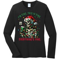 Everything Is Fine Christmas Lights Xmas Skeleton Halloween Ladies Long Sleeve Shirt