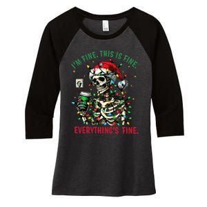 Everything Is Fine Christmas Lights Xmas Skeleton Halloween Women's Tri-Blend 3/4-Sleeve Raglan Shirt