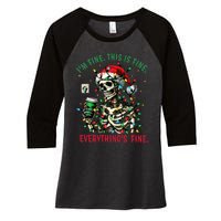 Everything Is Fine Christmas Lights Xmas Skeleton Halloween Women's Tri-Blend 3/4-Sleeve Raglan Shirt