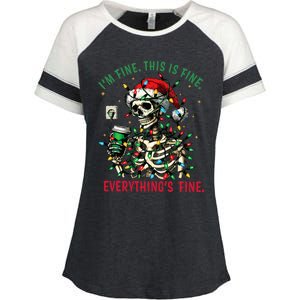 Everything Is Fine Christmas Lights Xmas Skeleton Halloween Enza Ladies Jersey Colorblock Tee