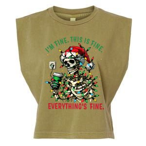 Everything Is Fine Christmas Lights Xmas Skeleton Halloween Garment-Dyed Women's Muscle Tee