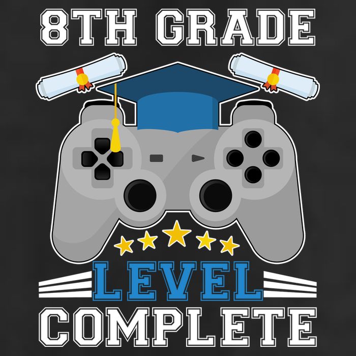 Eight 8th Grade Level Complete Gamer Graduation 7 Panel Mesh Trucker Snapback Hat