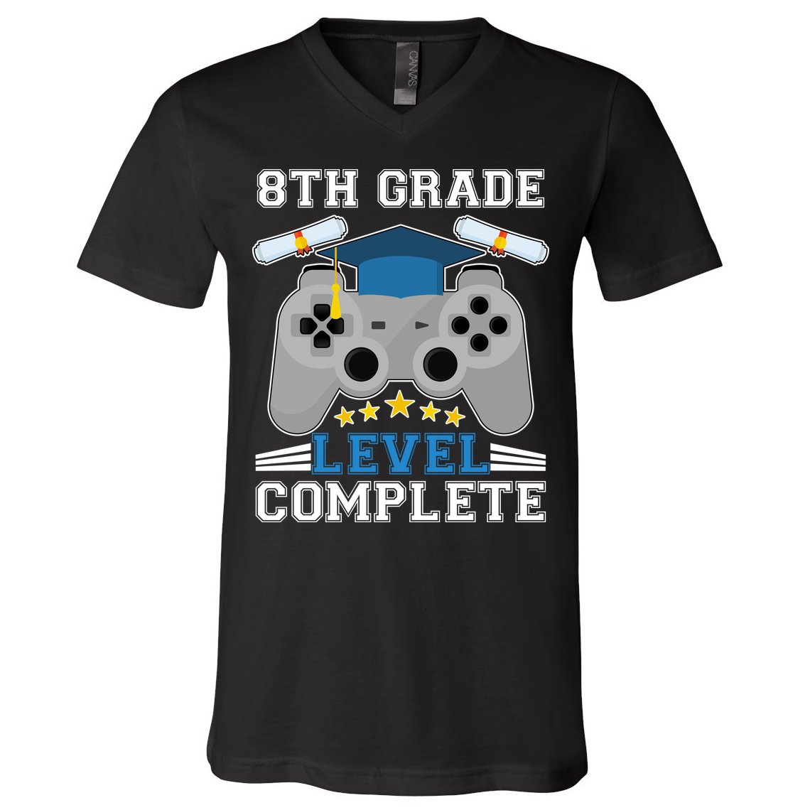Eight 8th Grade Level Complete Gamer Graduation V-Neck T-Shirt