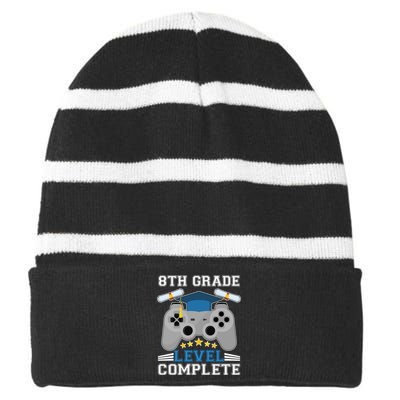 Eight 8th Grade Level Complete Gamer Graduation Striped Beanie with Solid Band