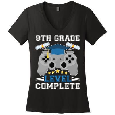 Eight 8th Grade Level Complete Gamer Graduation Women's V-Neck T-Shirt