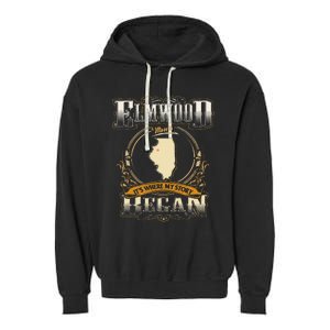 Elmwood Illinois Hometown Where My Story Began Garment-Dyed Fleece Hoodie