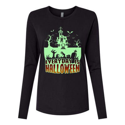 EVERYDAY IS HALLOWEEN Creepy Scary Castle House & Bats Womens Cotton Relaxed Long Sleeve T-Shirt