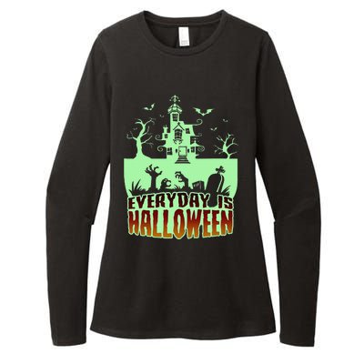 EVERYDAY IS HALLOWEEN Creepy Scary Castle House & Bats Womens CVC Long Sleeve Shirt