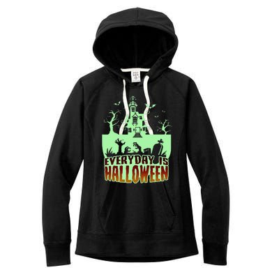 EVERYDAY IS HALLOWEEN Creepy Scary Castle House & Bats Women's Fleece Hoodie